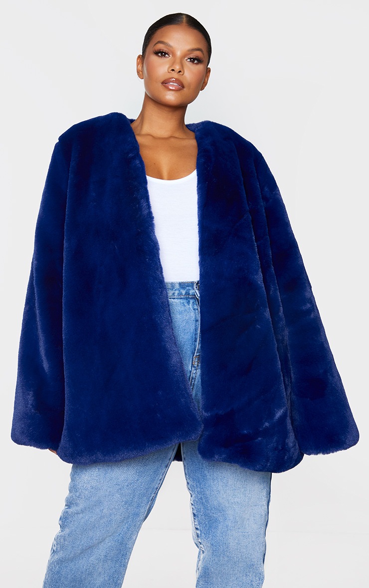 Plus Blue Faux Fur Coat