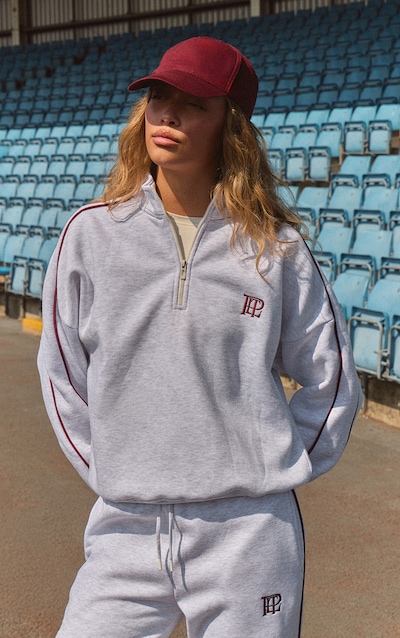 Ash Grey PLT Contrast Binding Funnel Neck Zip Sweatshirt