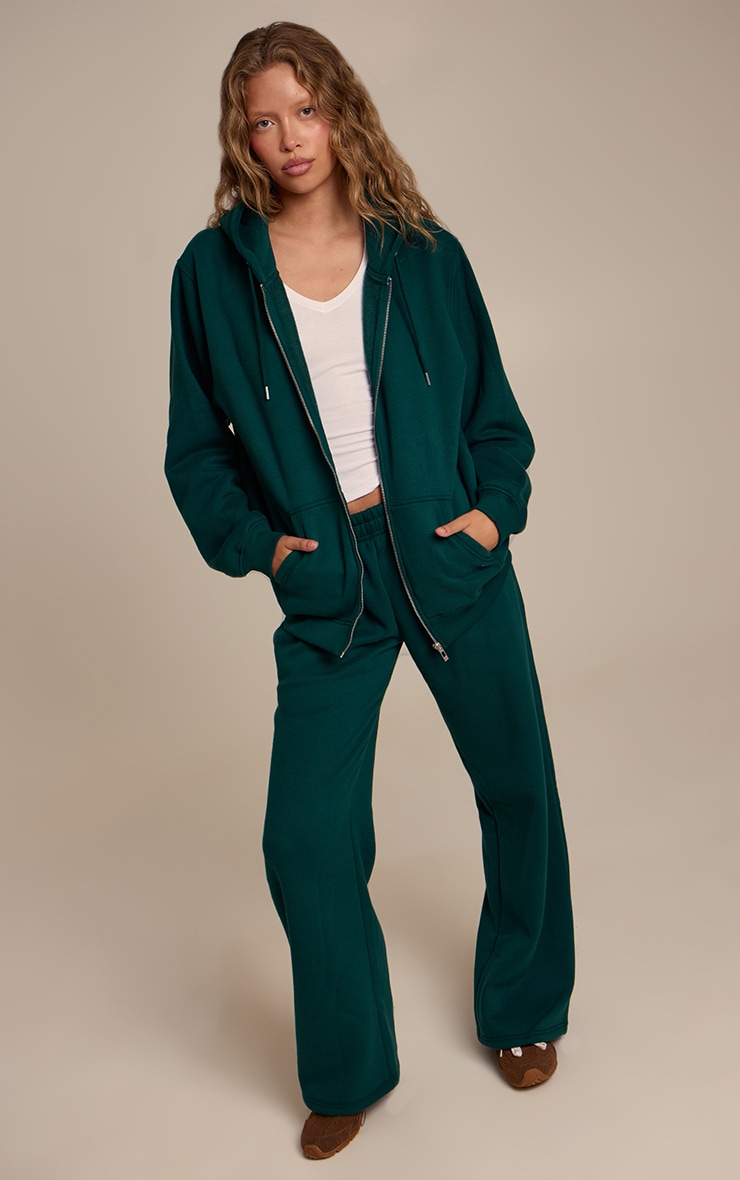 Pine Green Cotton Fleece Pullover Zip Hoodie image 3