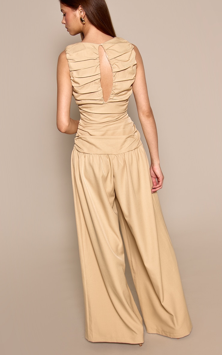 Camel Woven Ruched Drop Waist Jumpsuit image 2