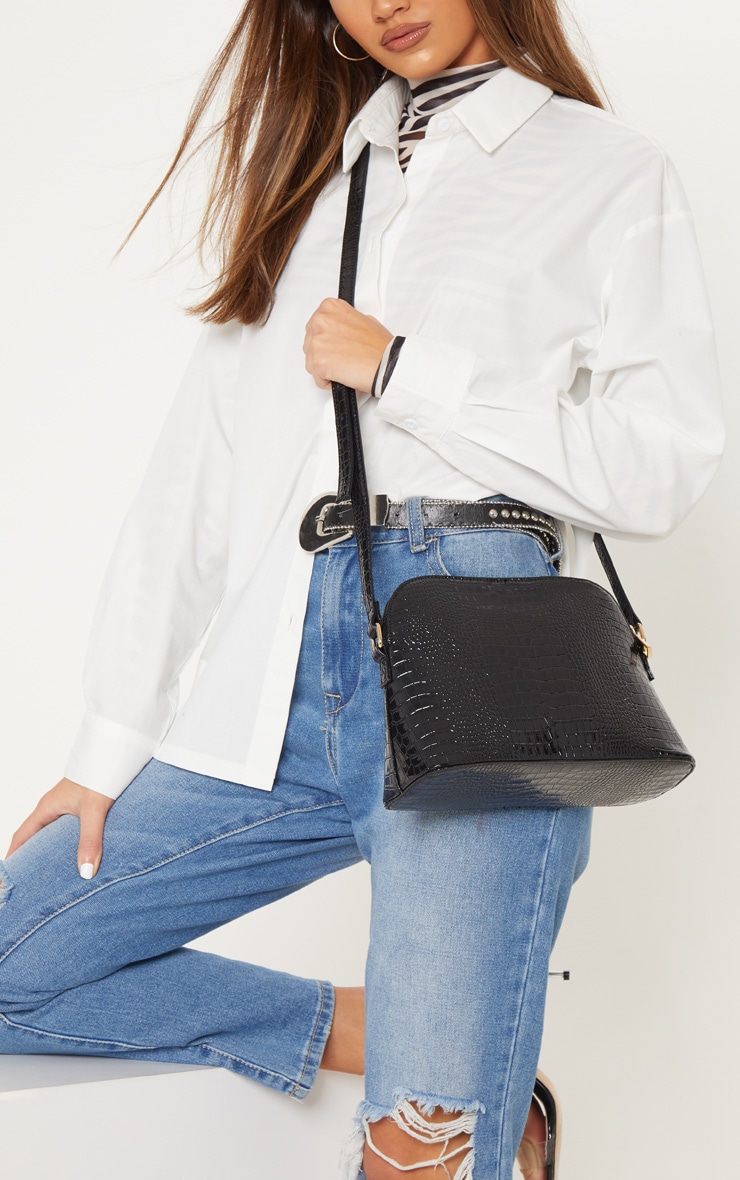Black Croc Printed PU Cross Body