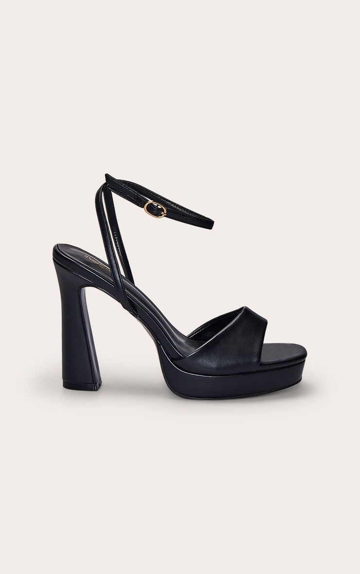 Black PU Platform Chunky Heeled Sandals image 2