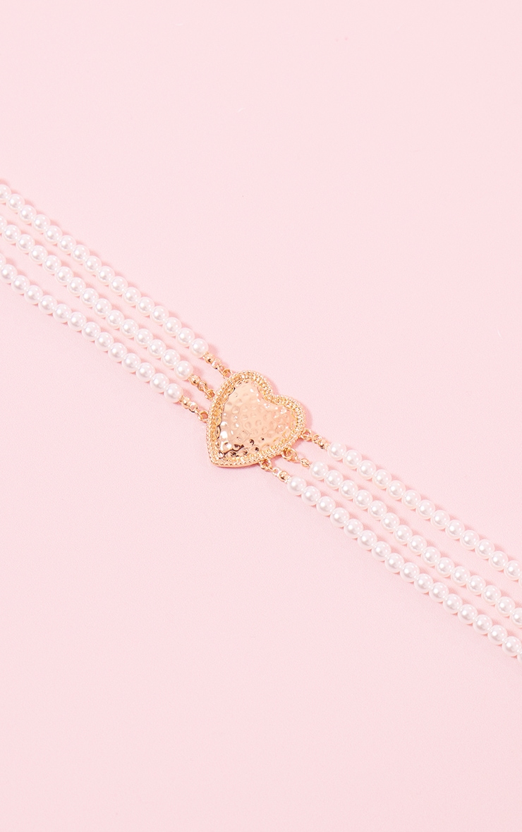 Gold Puff Heart Pearl Choker image 2