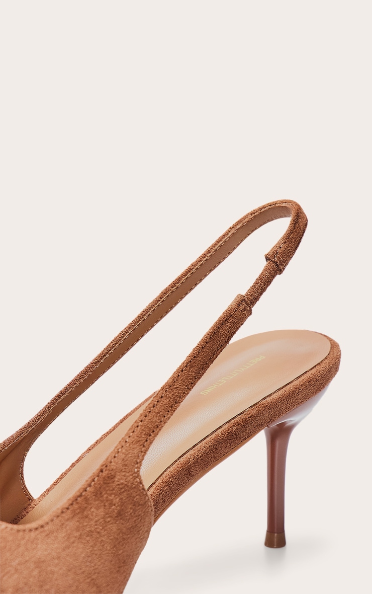 Tan Faux Suede Chiselled Toe Sling Back Court Shoe image 5