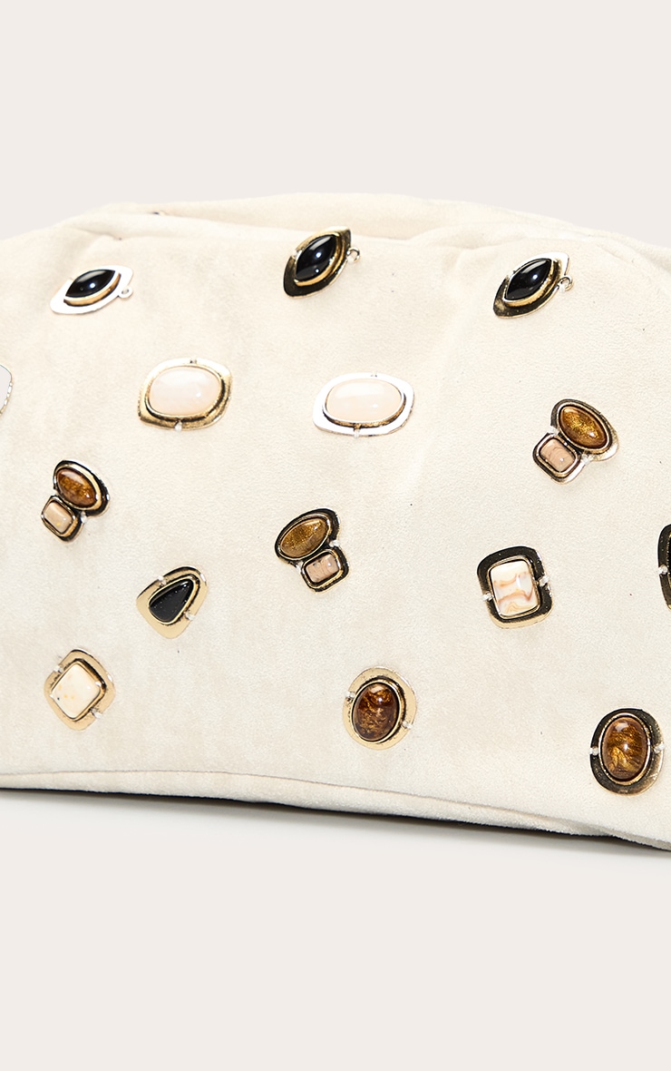 Cream Faux Suede Dome Stud Clutch Bag image 5