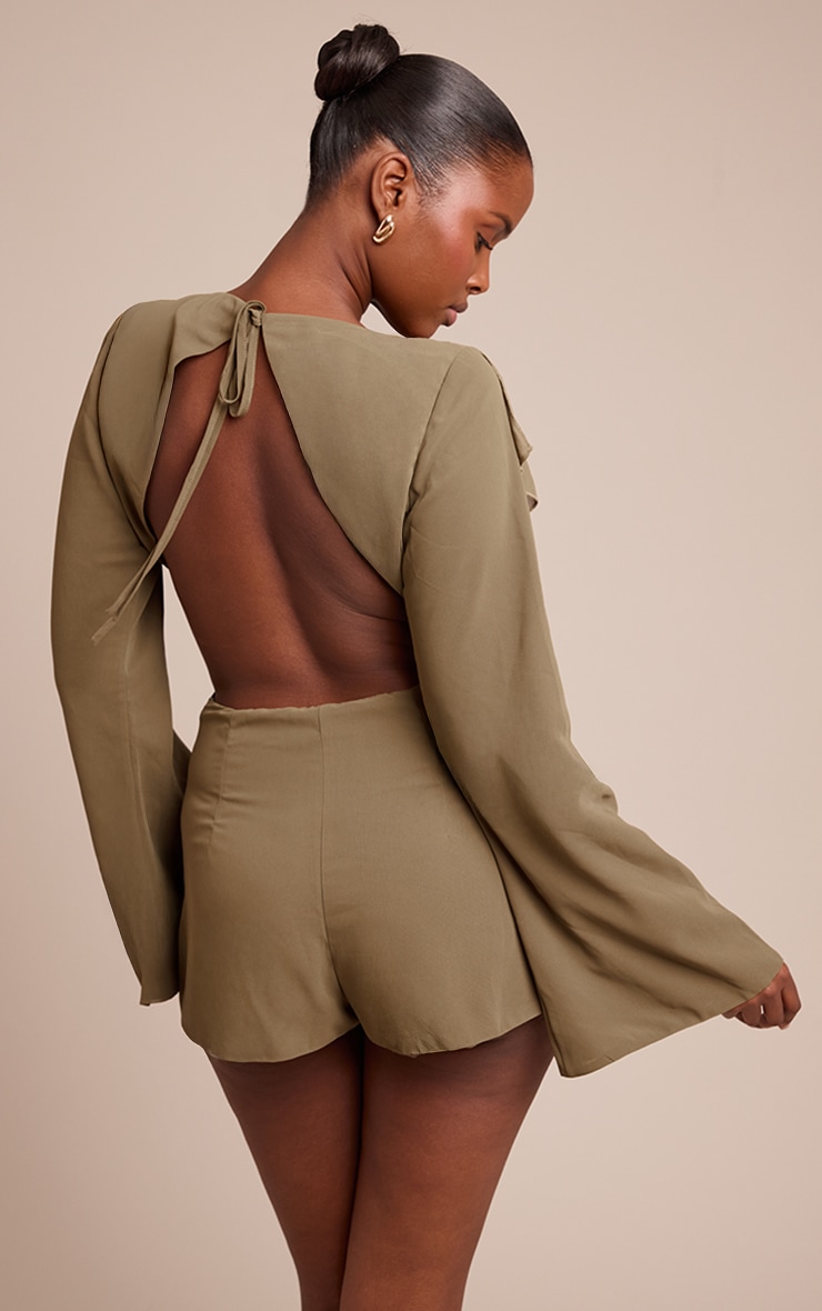 Olive Frill Detail V Neck Romper image 2