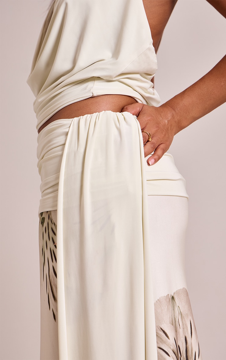 Petite Cream Printed Ruched Waist Maxi Skirt image 4
