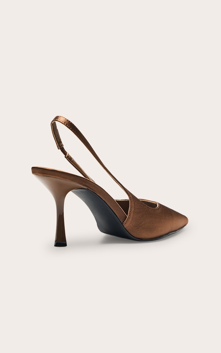 Mocha Satin Point Toe Heeled Sling Back image 4