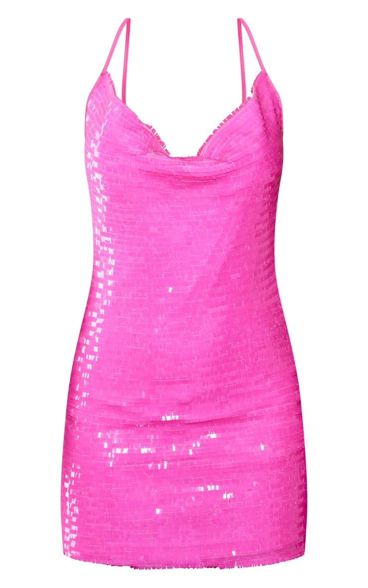 Pink Sequin Cowl Cross Strap Bodycon Dress image 1