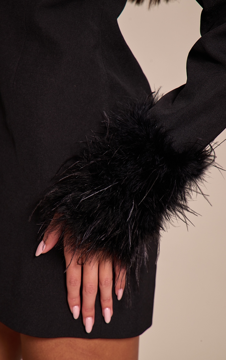 Black Woven Feather Cuff Blazer Dress image 4