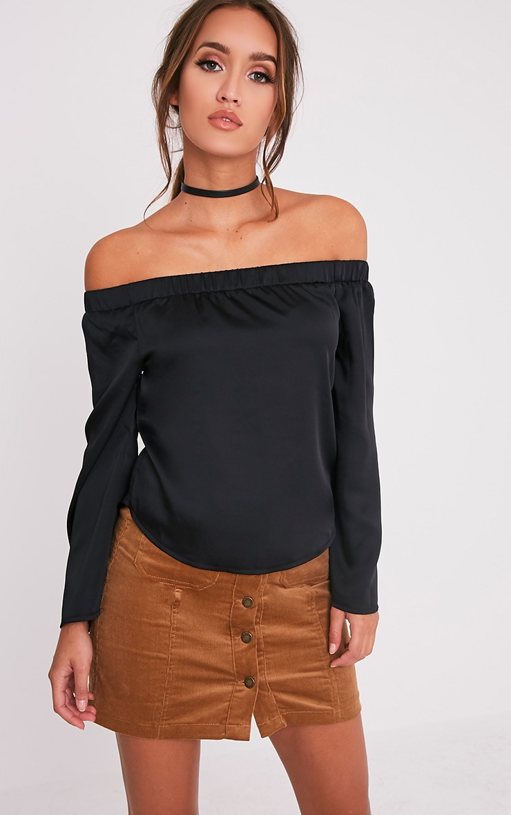 black satin bardot top