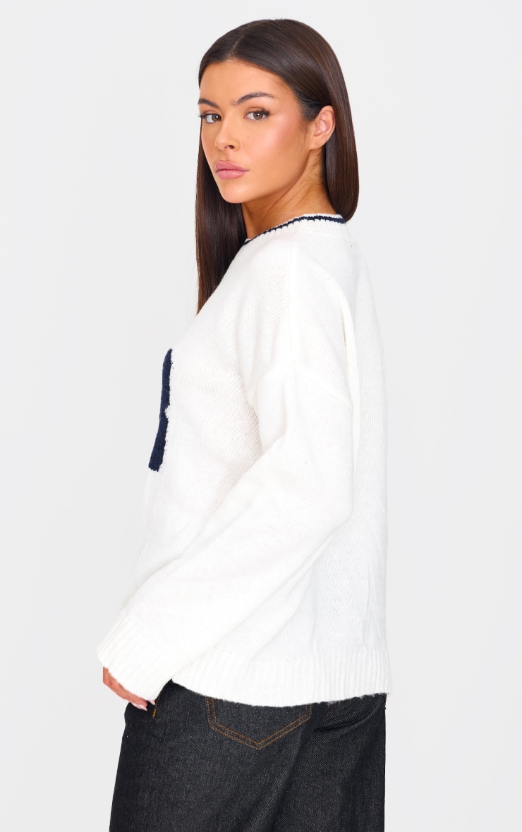 Monochrome Knit Oversized Embroidered Sweater image 2