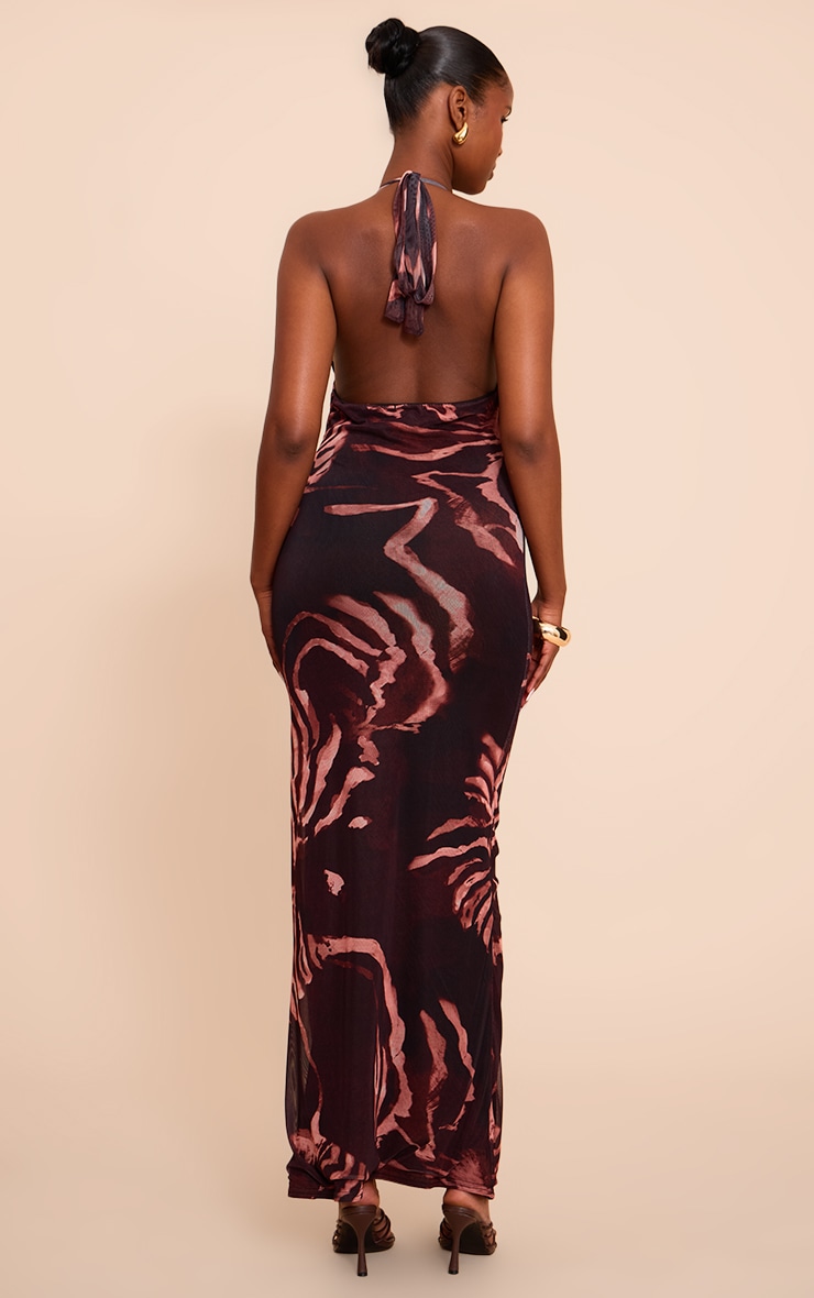 Brown Zebra Print Halterneck Maxi Dress image 2