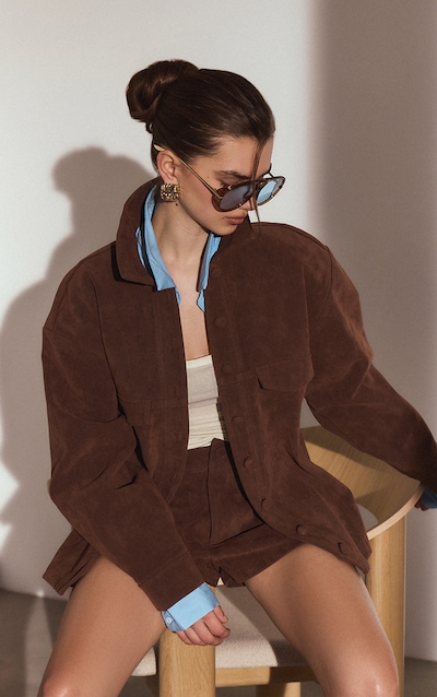 Veste en suédine argile à poches