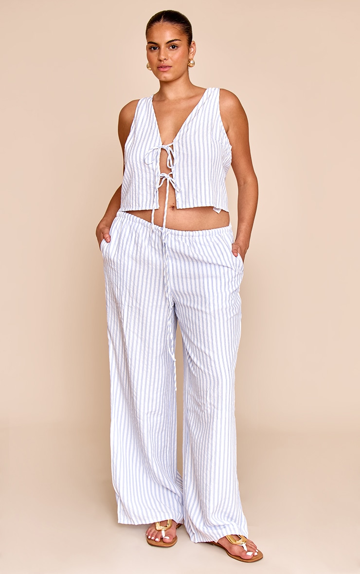 Plus Blue Striped Tie Waist Straight Leg Pant image 1