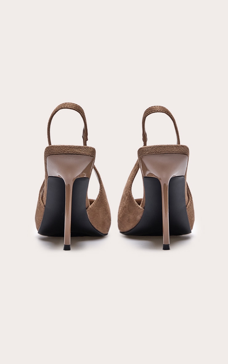 Mushroom Faux Suede Point Toe Sling Back Heeled Courts image 3