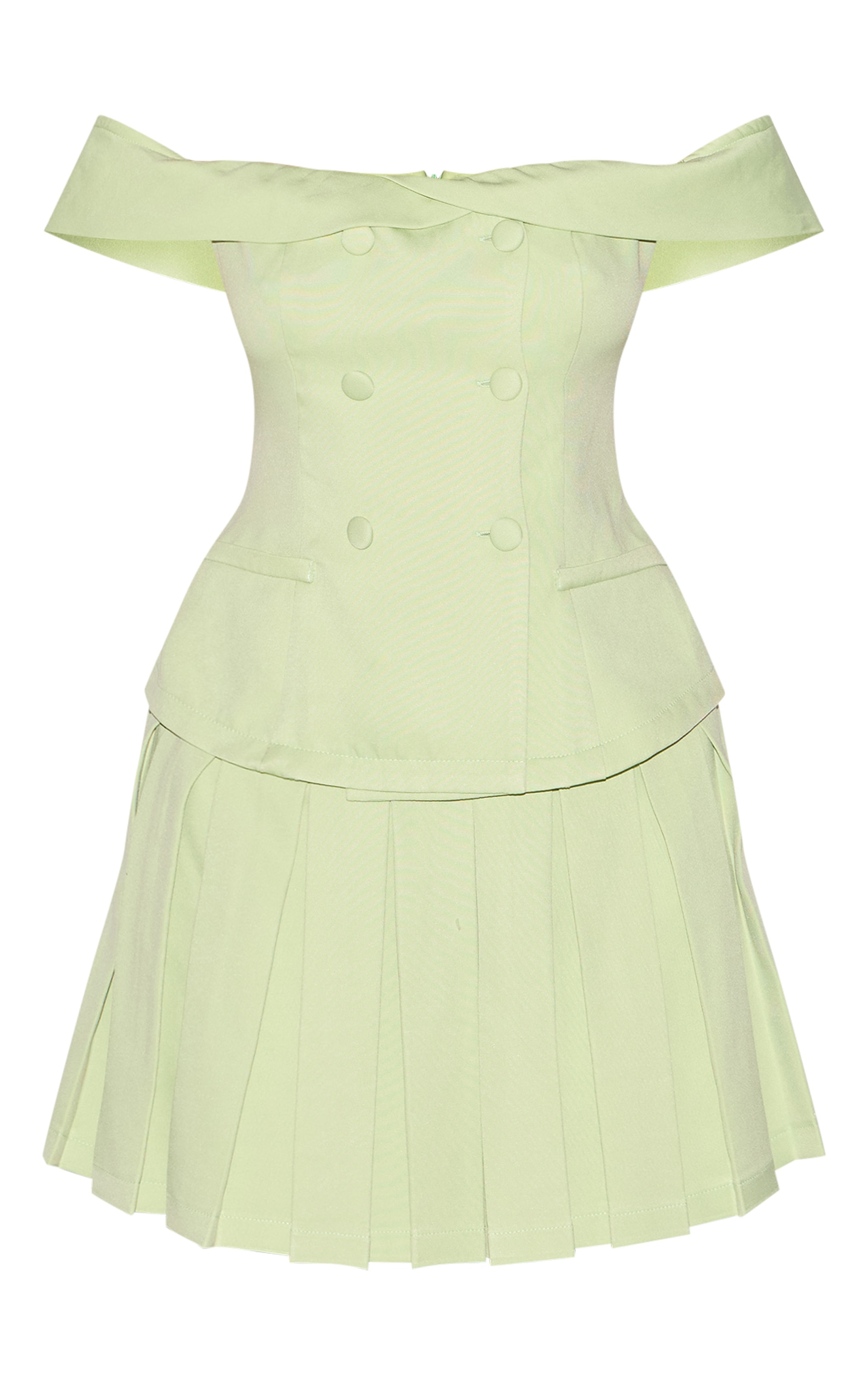 Pale Lime Tailored Button Detail Bardot Pleated Skort Playsuit image 5