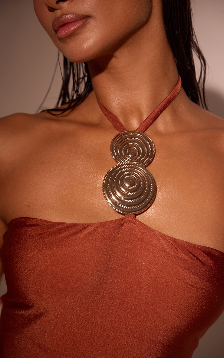 Bronze Circle Trim Halterneck Swimsuit image 4