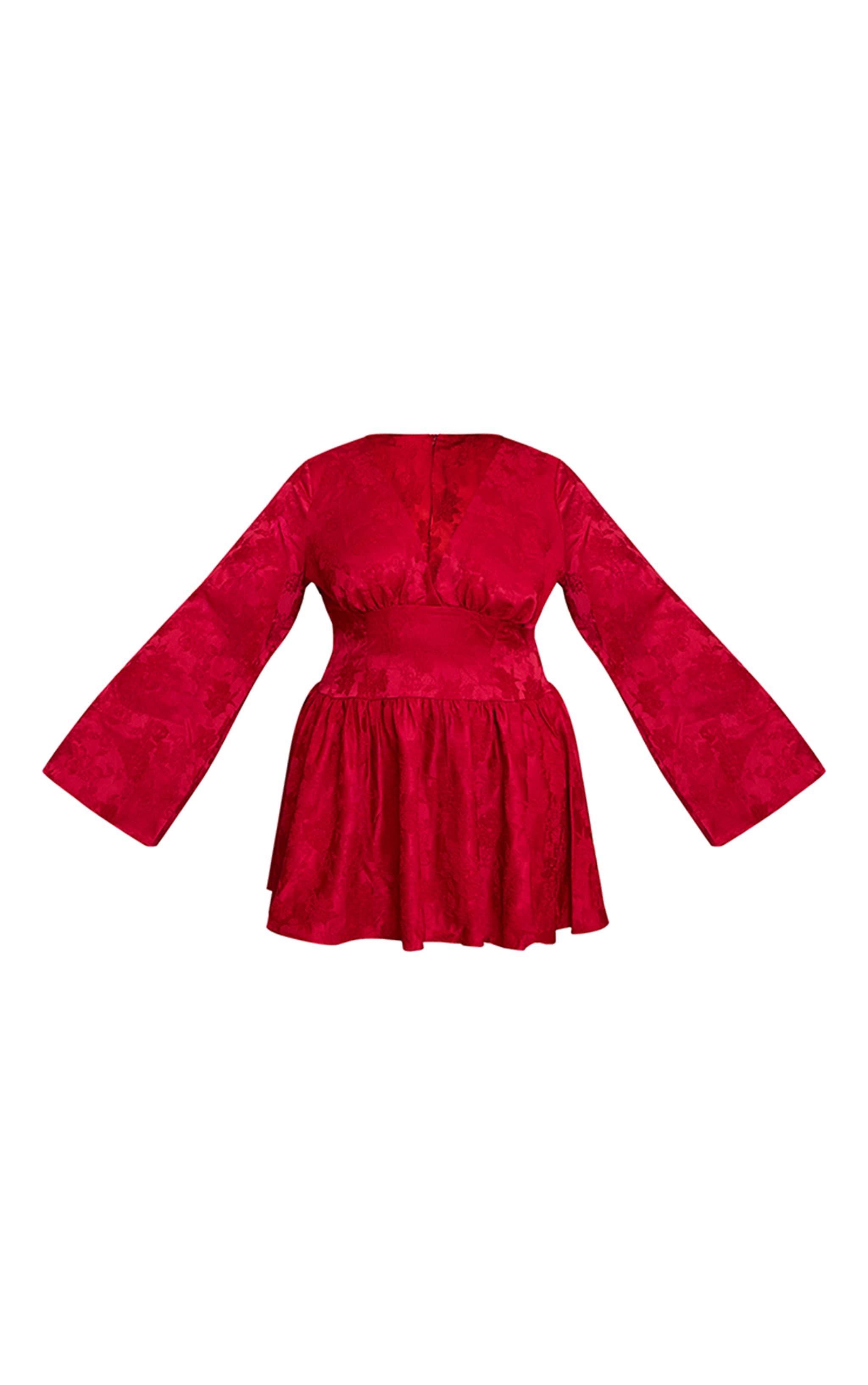 Plus Red Floral Jacquard Flute Sleeve Mini Dress image 5