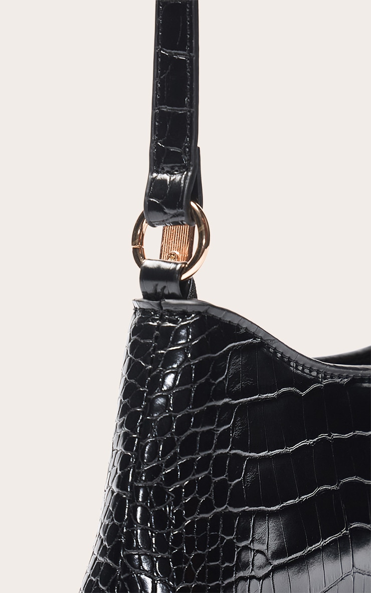 Black Croc PU Shoulder Bag image 4
