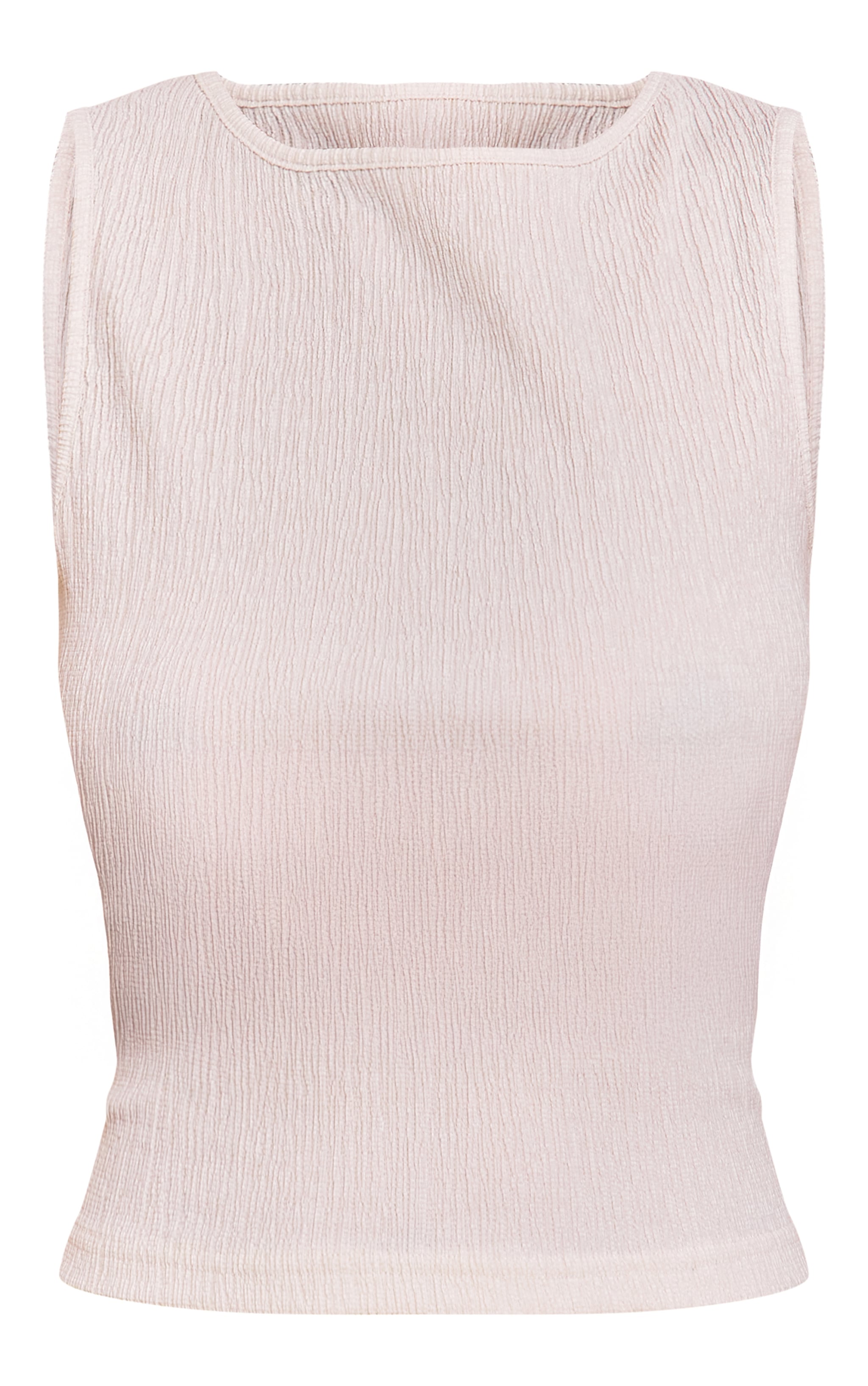 Cream Textured Boat Neck Sleeveless Top image 5