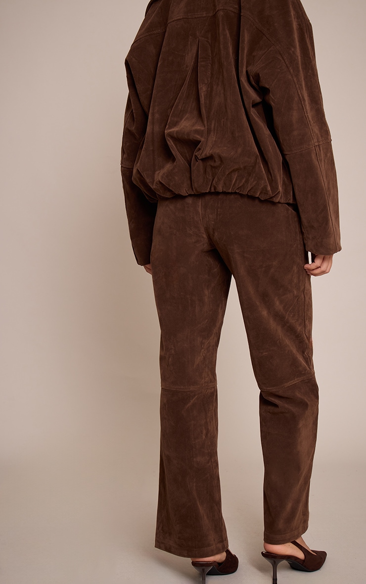 Dark Brown Suede Straight Leg Pants image 3