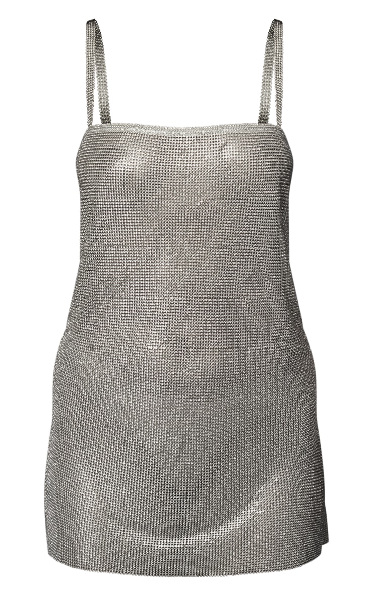 Premium Silver Diamante Strappy Bodycon Dress Dresses PLT UAE
