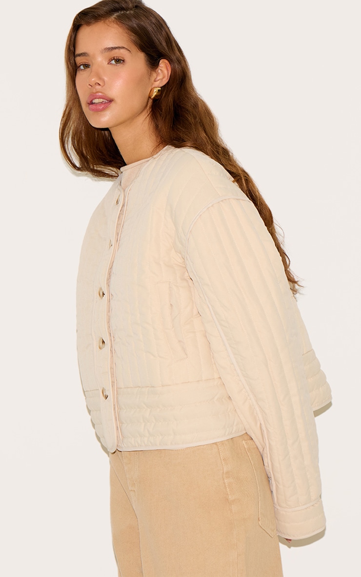Stone Button Up Round Neck Quilted Jacket image 4