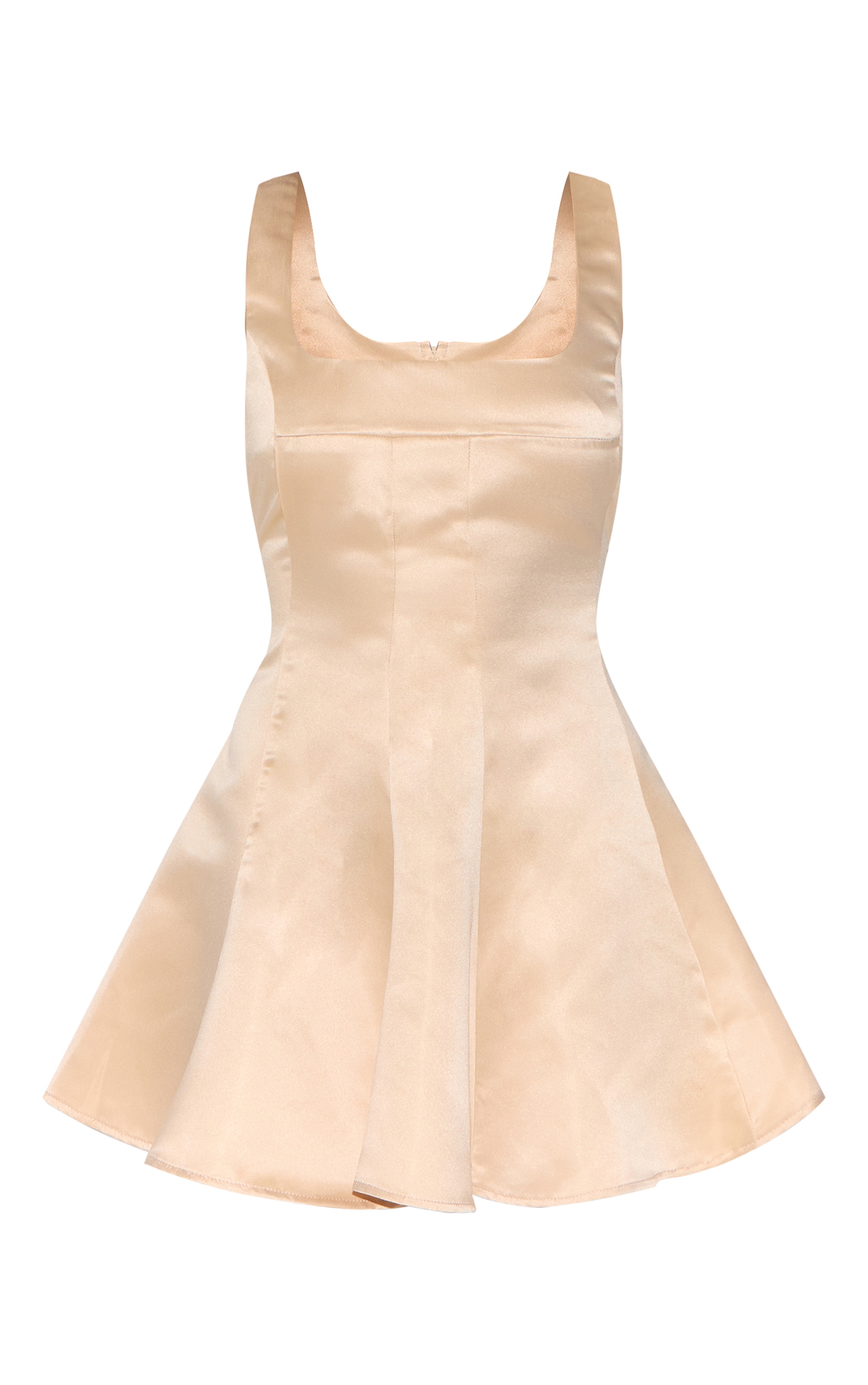 Almond Satin Square Neck Pleated Shift Dress image 5