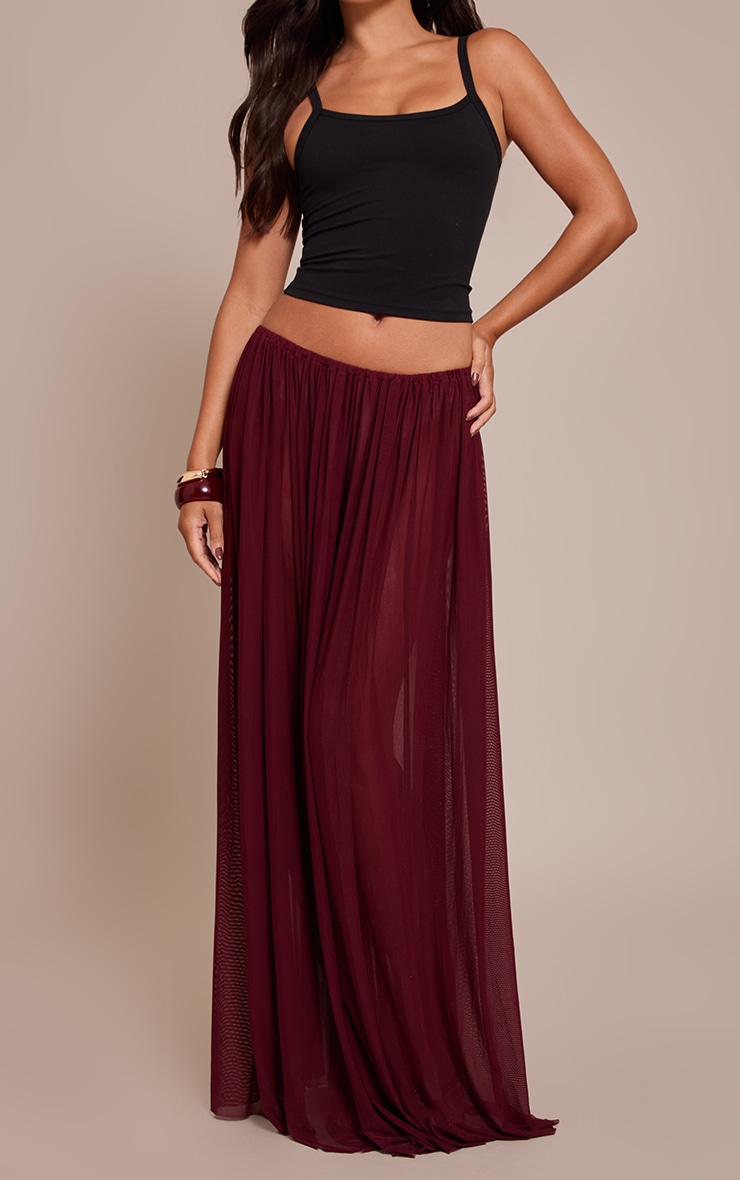 Wine Mesh Drape Maxi Skirt image 2