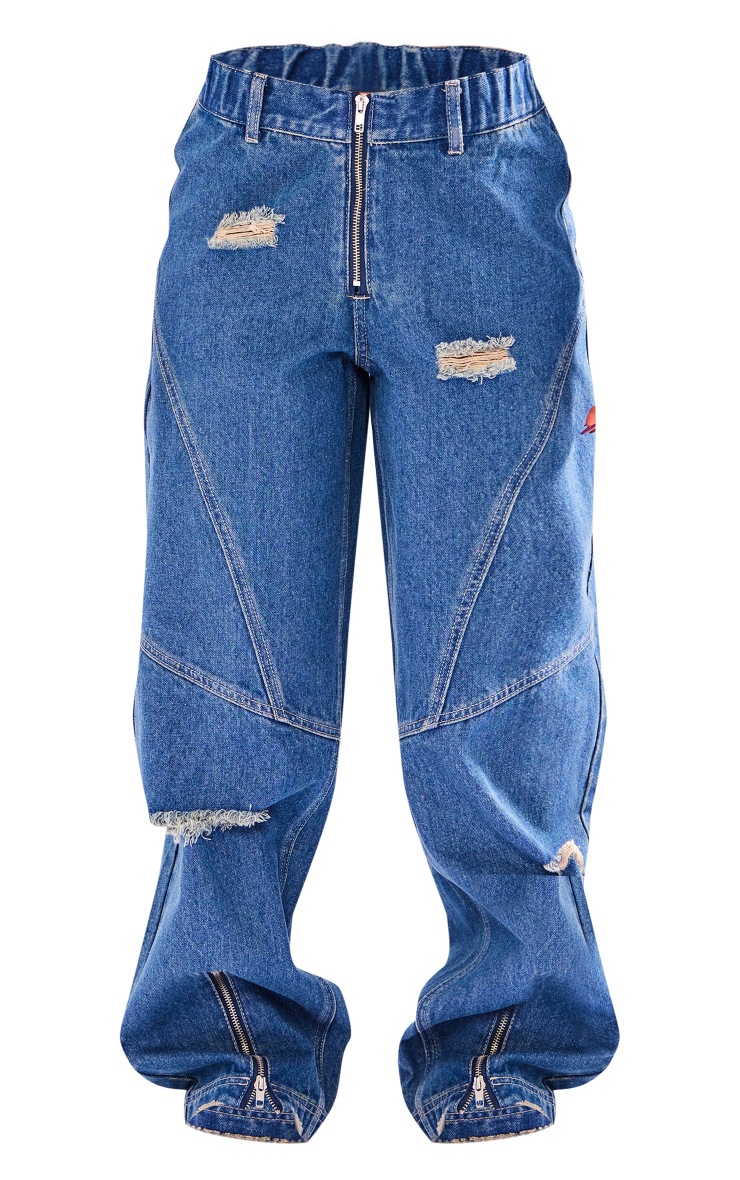 Petite Indigo Vintage Wash Denim Embroidered Detail Cargo Jean image 5