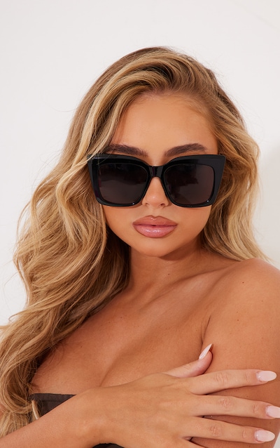 Black Oversized Metal Arm Cat Eye Sunglasses