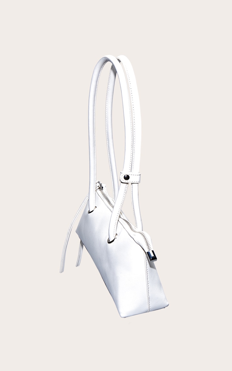 Off White PU Elongated Handle Shoulder Bag image 4