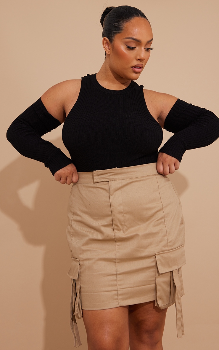 Plus Camel Woven Cargo Mini Skirt image 4