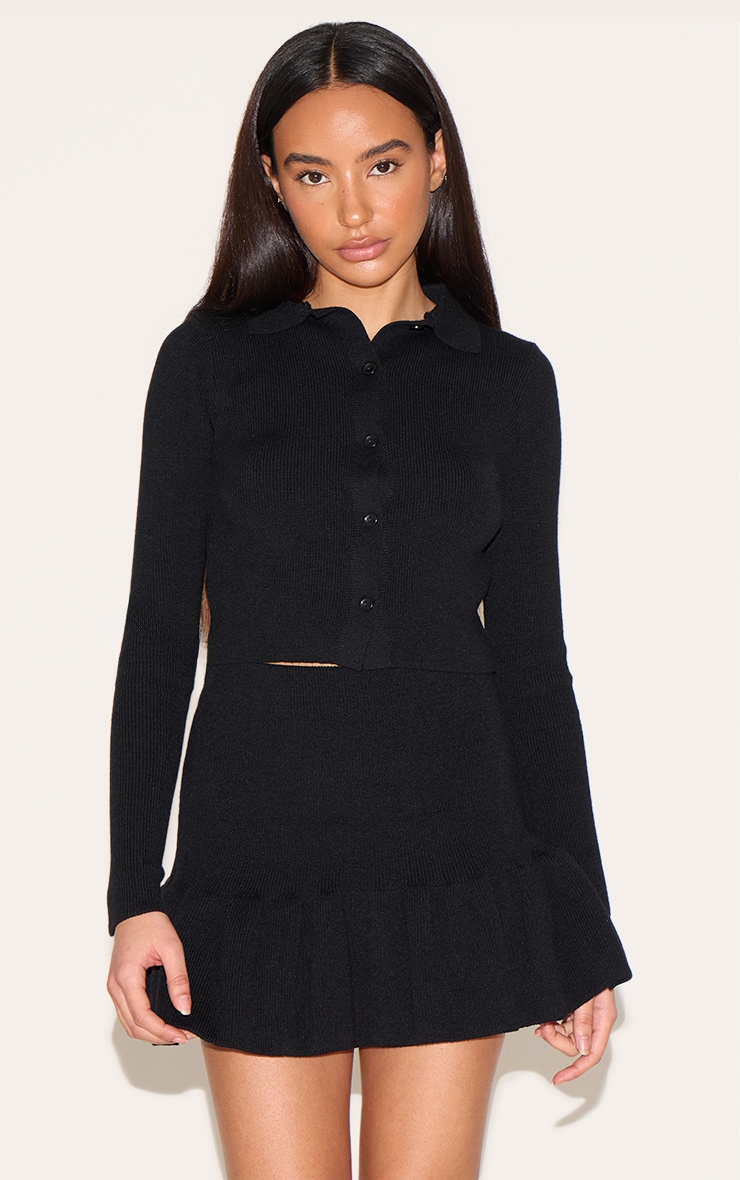 Petite Black Knitted Pleated Mini Skirt image 1