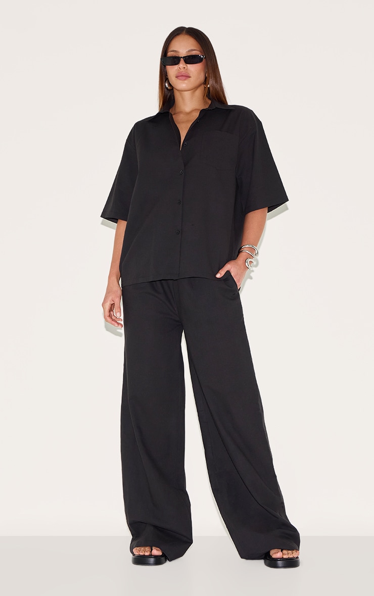 Tall Black Linen Look Wide Leg Pants image 1