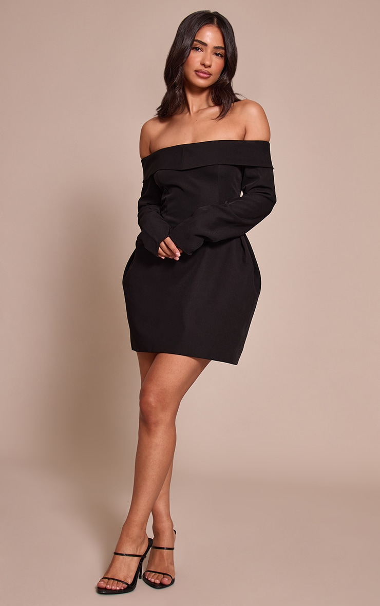 Petite Black Woven Bardot Over Hip Mini Dress image 3