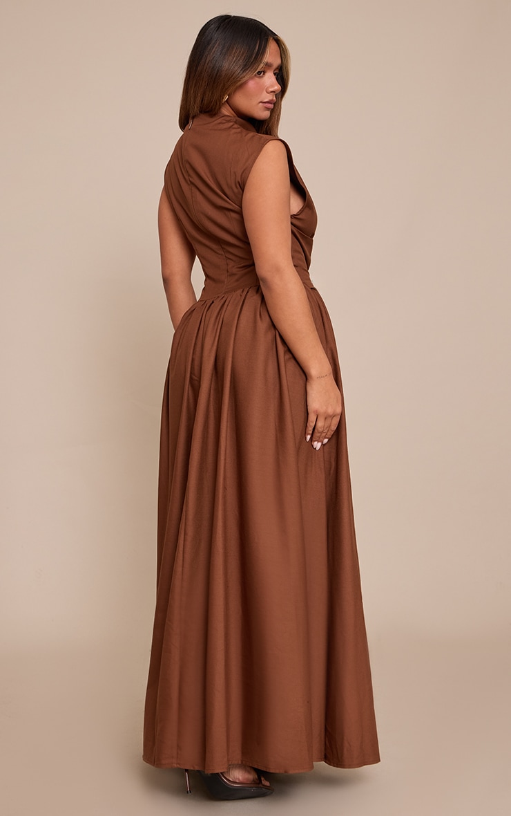 Shape Chocolate Woven High Neck Corseted Maxi Shift Dress image 2