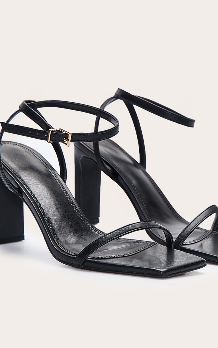 Black Square Toe Slim Block Heel Barely There Sandal image 5