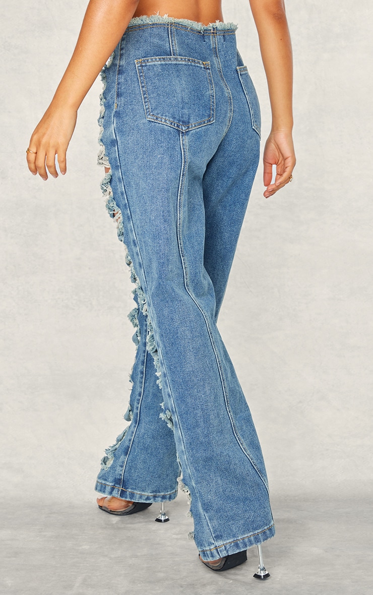 Petite Blue Denim Extreme Ripped Straight Leg Jeans image 3