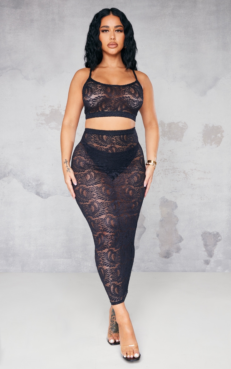 Shape Black Sheer Lace Midaxi Skirt