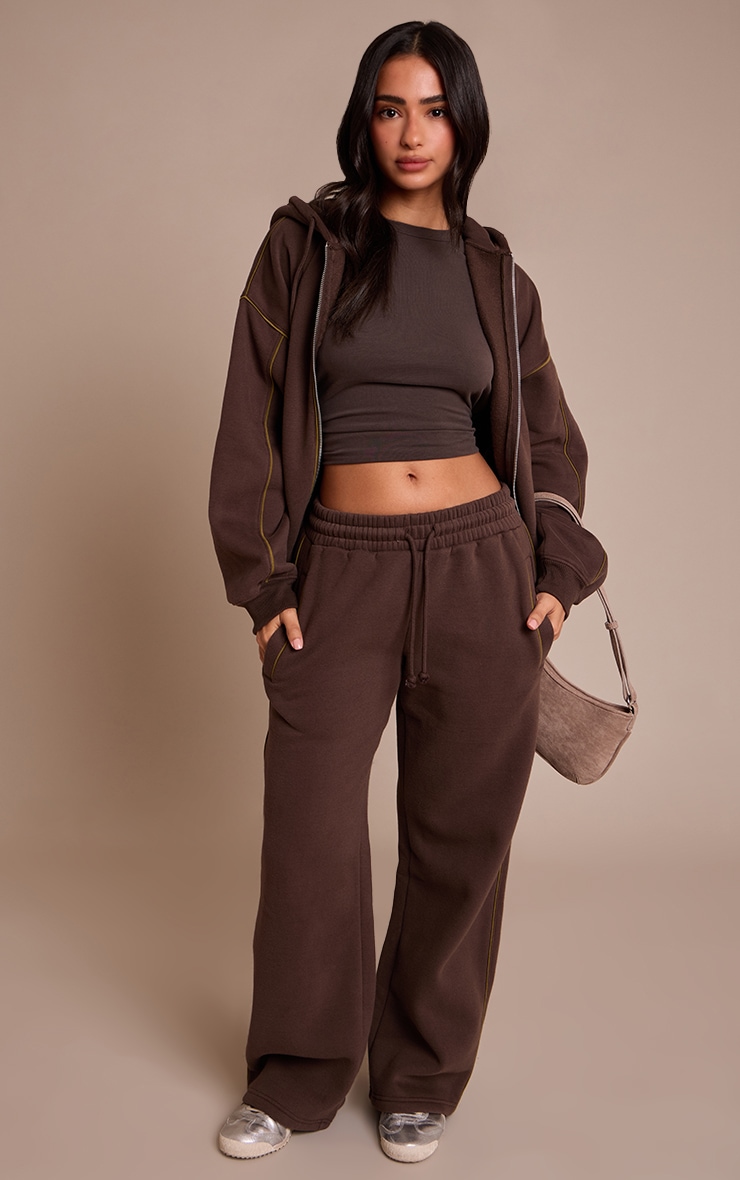 Petite Chocolate Contrast Seam Drawcord Straight Leg Sweatpant image 1