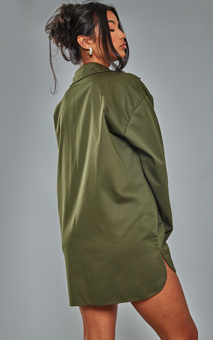 Khaki Twill Oversized Lace Pocket Detail Shirt Dress image 2