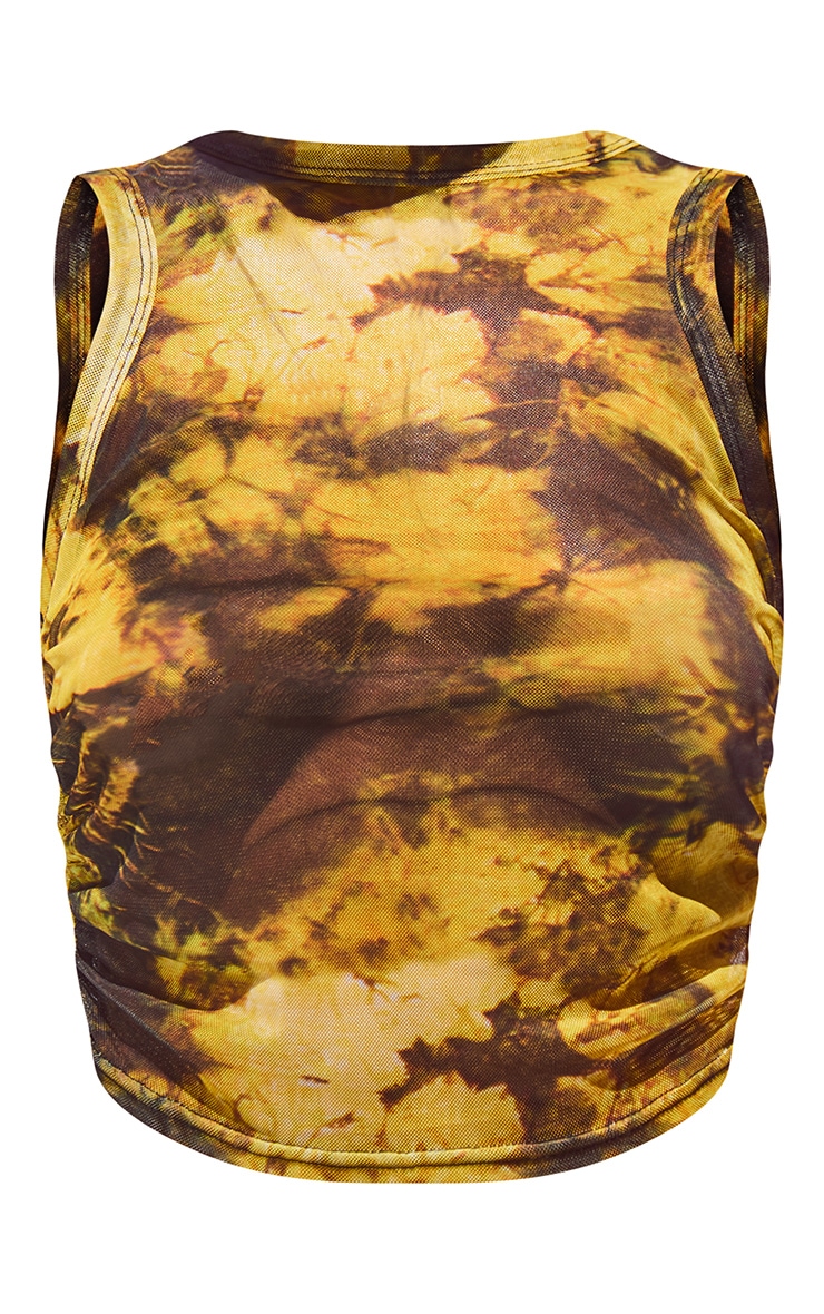 Yellow Acid Wash Printed Mesh Racer Neck Vest