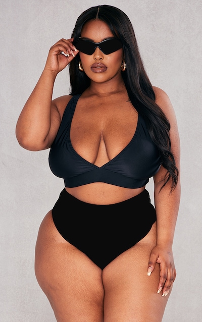 Plus Haut de maillot de bain noir profond à décolleté plongeant Mix & Match