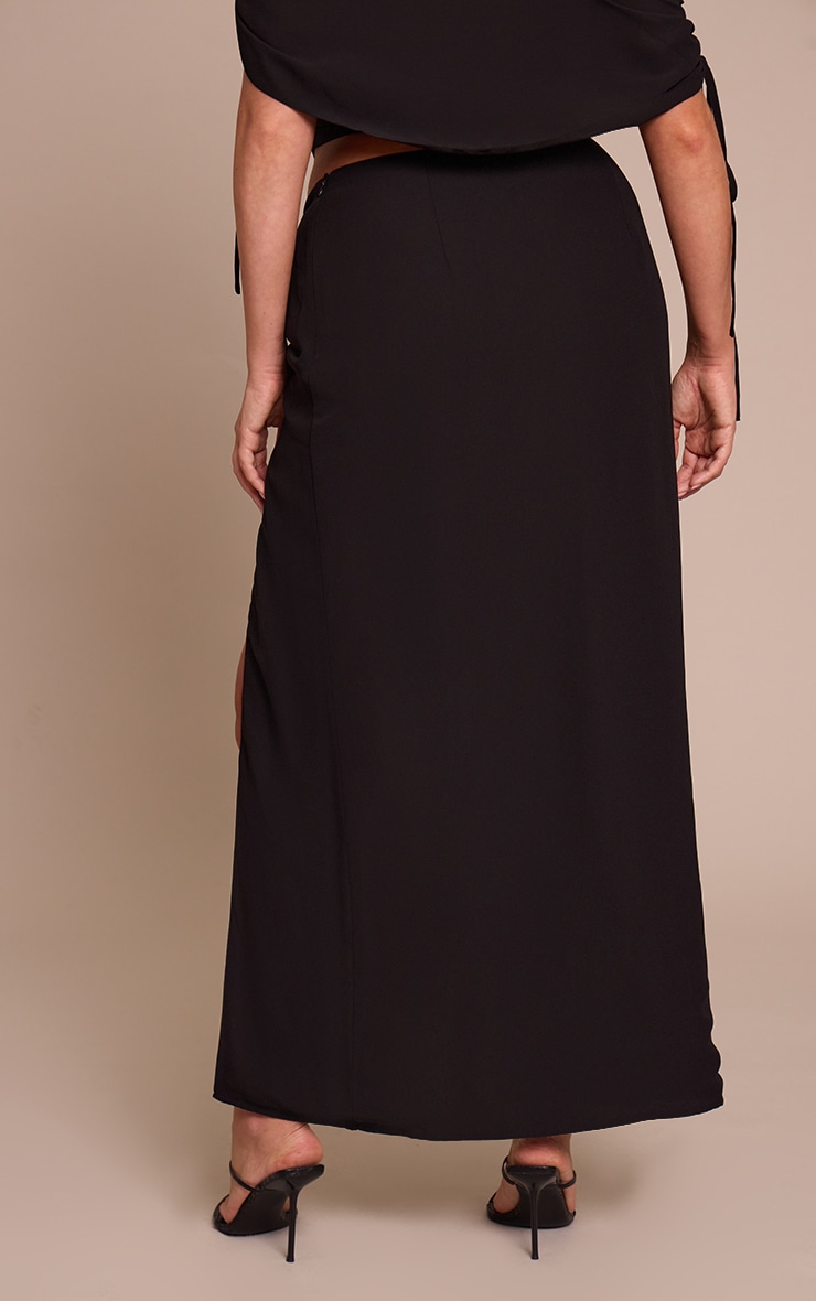 Shape Black Chiffon Ruched Split Maxi Skirt image 3