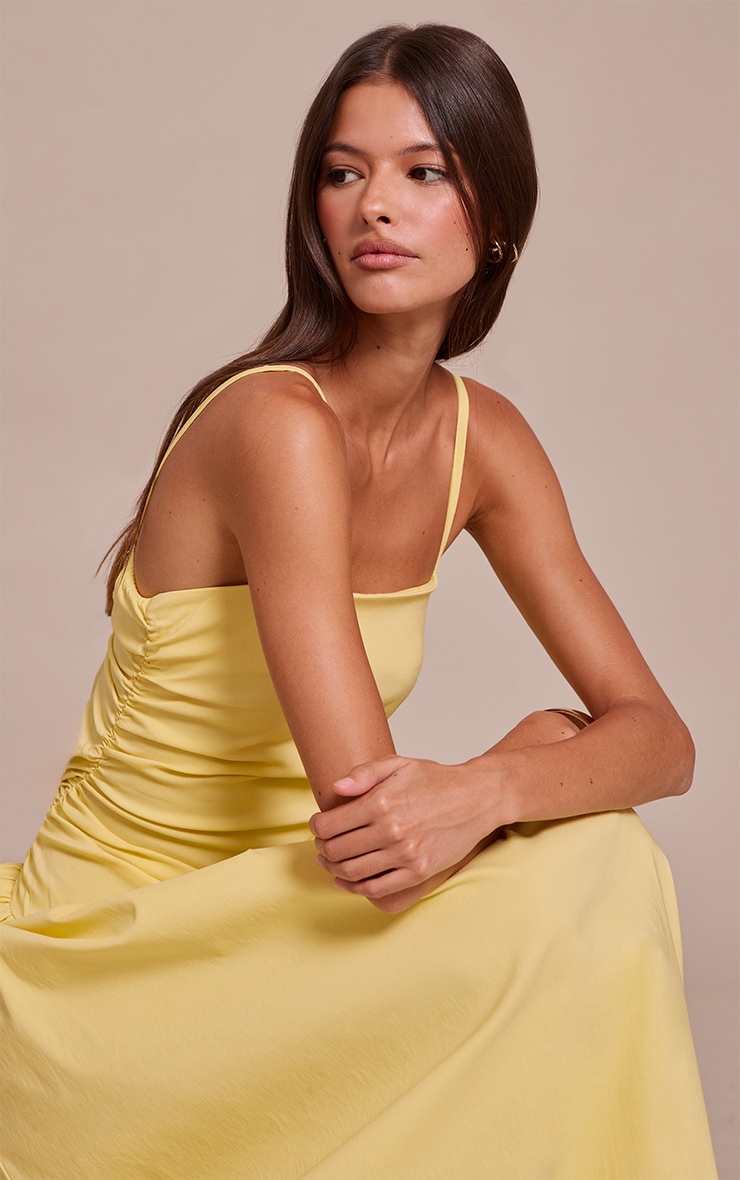 Lemon Stretch Woven Strappy Ruched Maxi Dress image 4