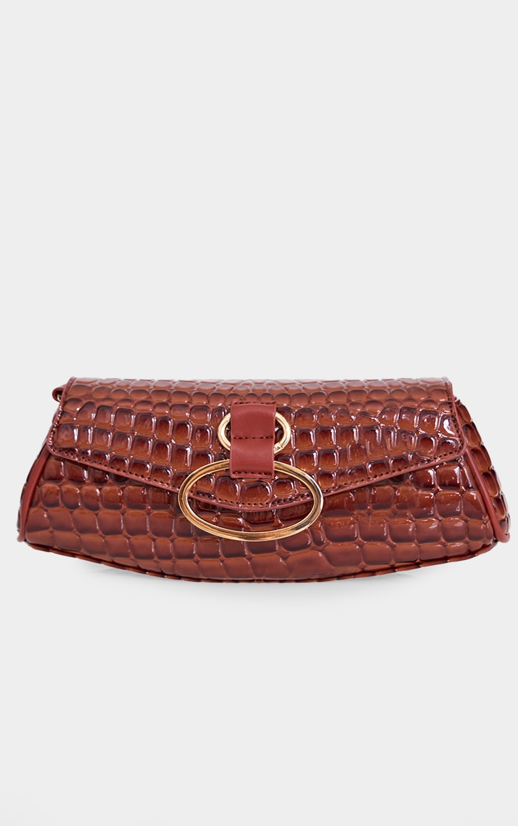 Brown Vinyl Link Croc Print Shoulder Bag image 2