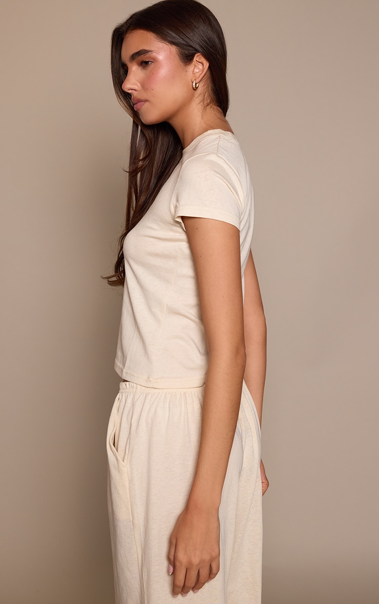 Cream Soft Textured Relaxed Short Sleeve T-Shirt image 2