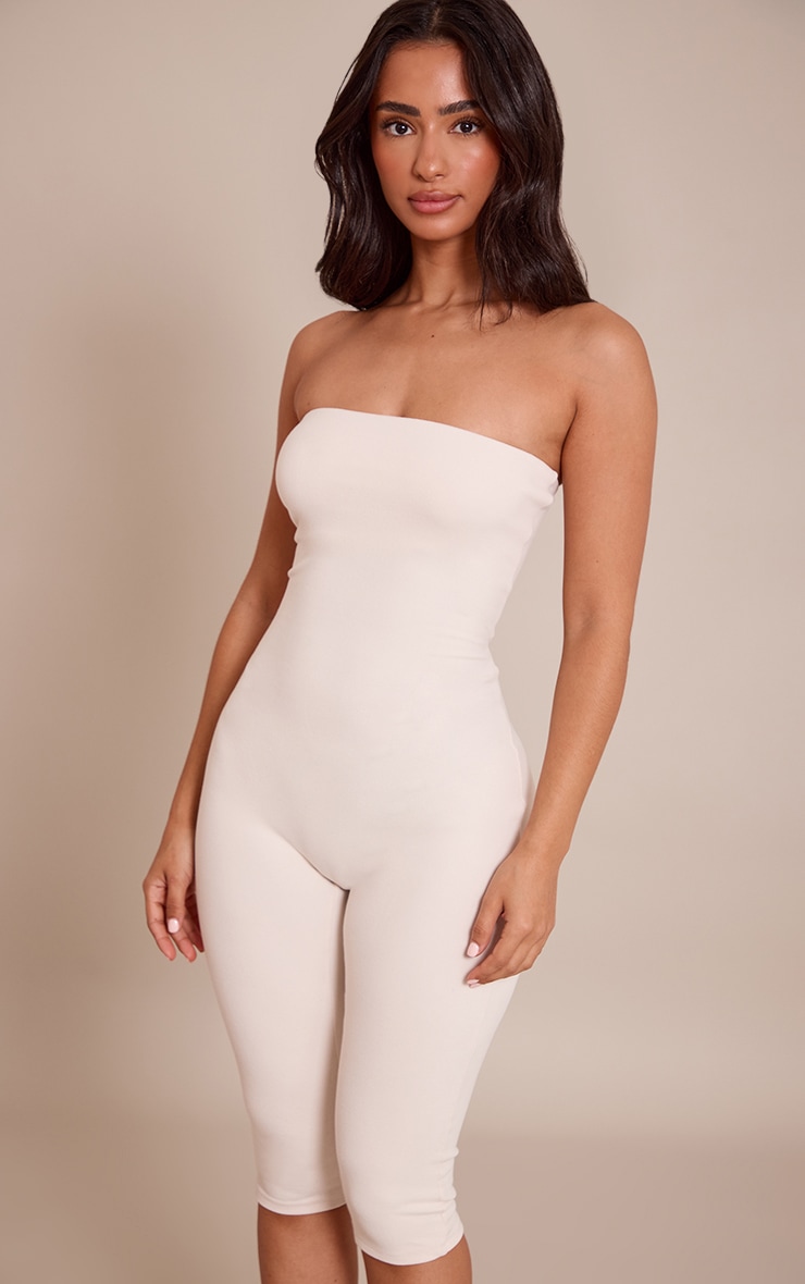 Petite Cream Contour Jersey Bandeau Capri Catsuit image 4